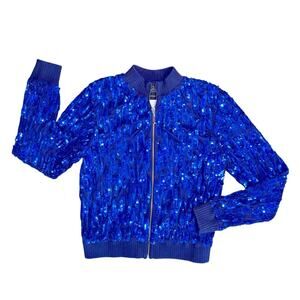 MAC DUGGAL Blue Sequin Full Zip Jacket
